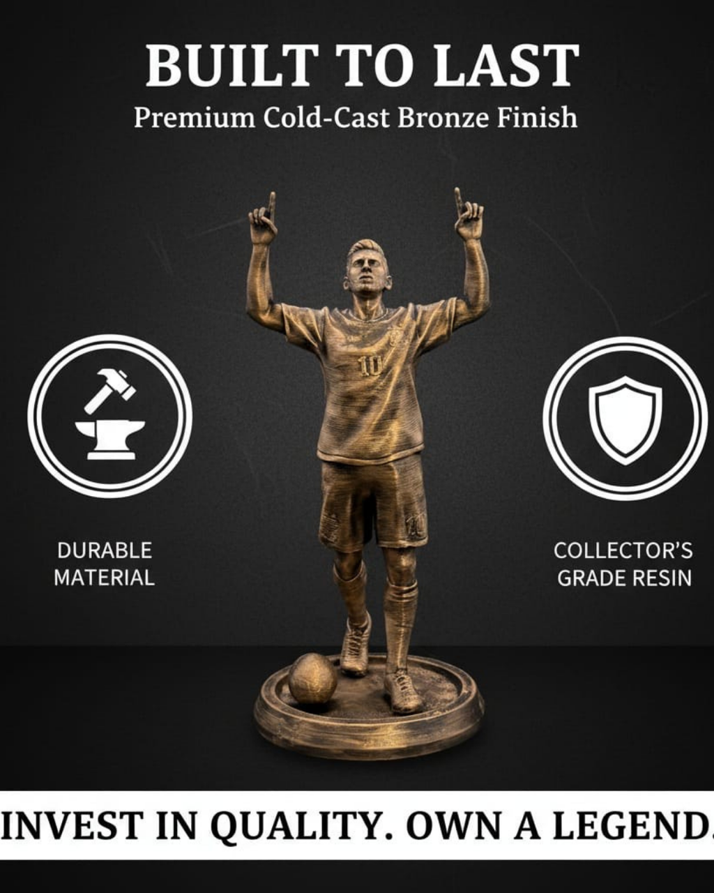 Lionel Messi Resin Action Figure – PG Edition | Premium Football Player Showpiece for Fans, Kids & Collectors | Bronze Finish Sports Collectible for Home & Office Décor