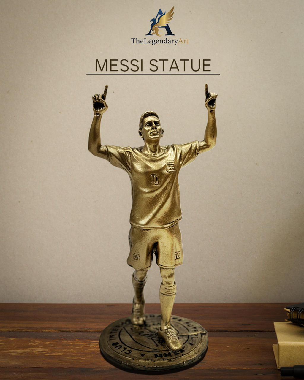 Lionel Messi Resin Action Figure – PG Edition | Premium Football Player Showpiece for Fans, Kids & Collectors | Bronze Finish Sports Collectible for Home & Office Décor