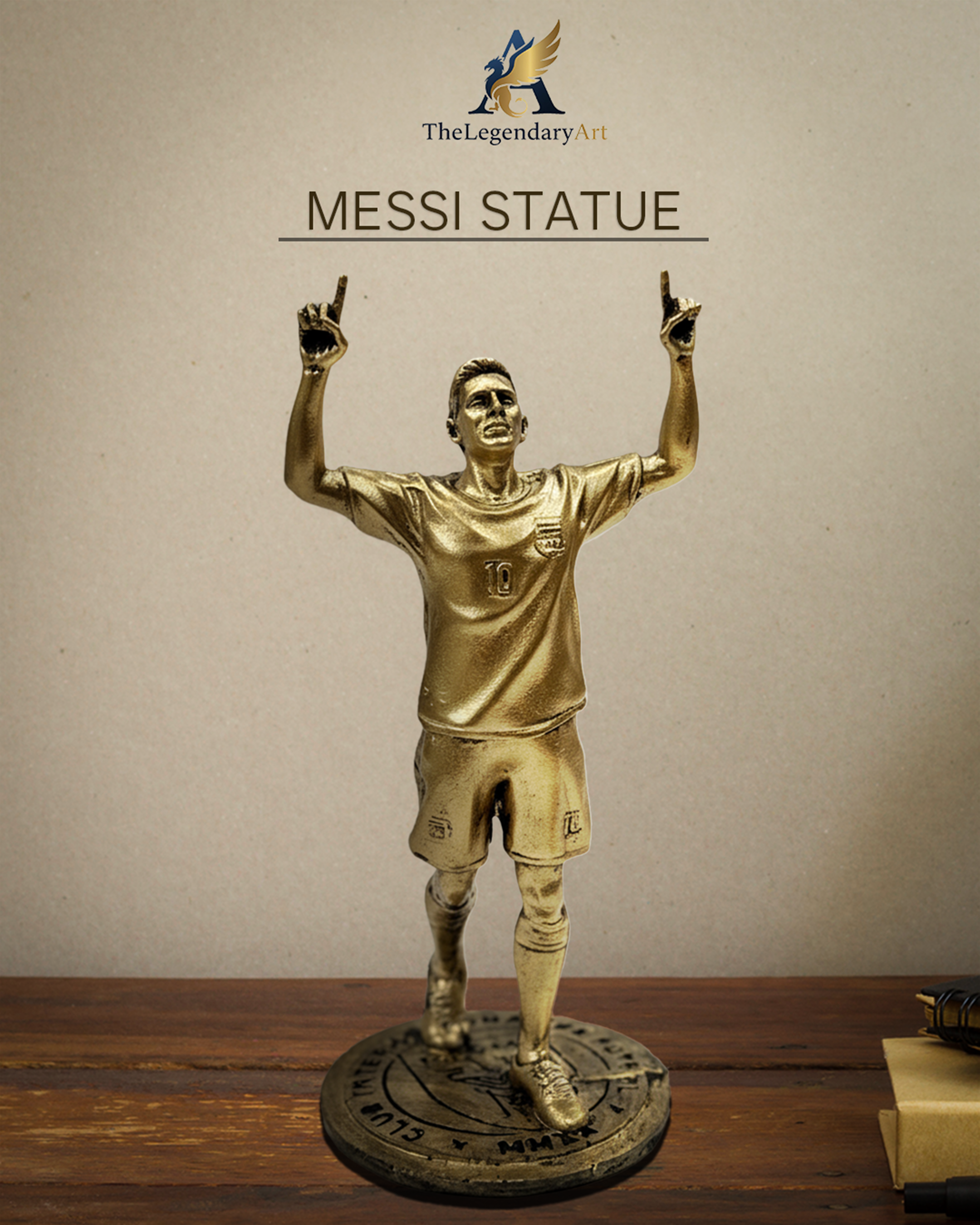 Lionel Messi Resin Action Figure – PG Edition | Premium Football Player Showpiece for Fans, Kids & Collectors | Bronze Finish Sports Collectible for Home & Office Décor